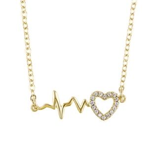 Goldtone Cubic Zirconia Heartbeat Pendant Necklace